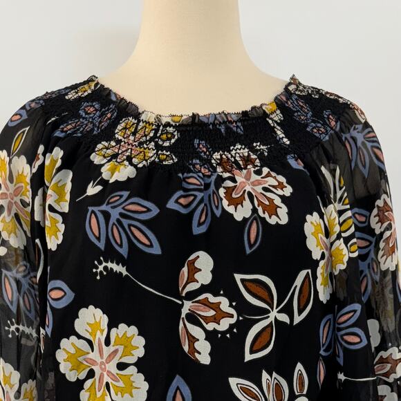 Tory Burch Indie Silk Floral Print Top Blouse Off-The-Shoulder | Size 2 - Picture 5 of 12